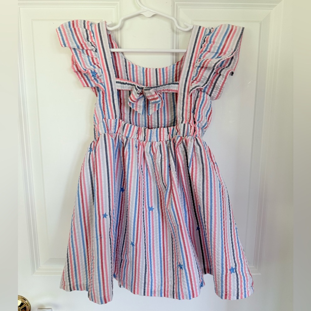 Adorable Multicolor Striped Patriotic Girls Dress w/ bow - Size 4t - Picture 2 of 4